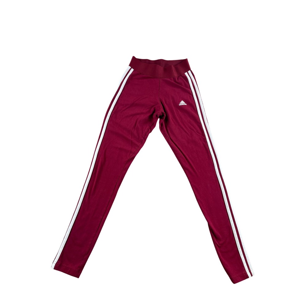 Adidas Womens XS Burgundy Maroon 3-Stripe Athletic Leggings Tights RN 88387